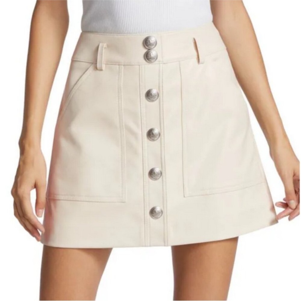 Veronica Beard Arez Vegan leather Cream Button-Front Mini Skirt
